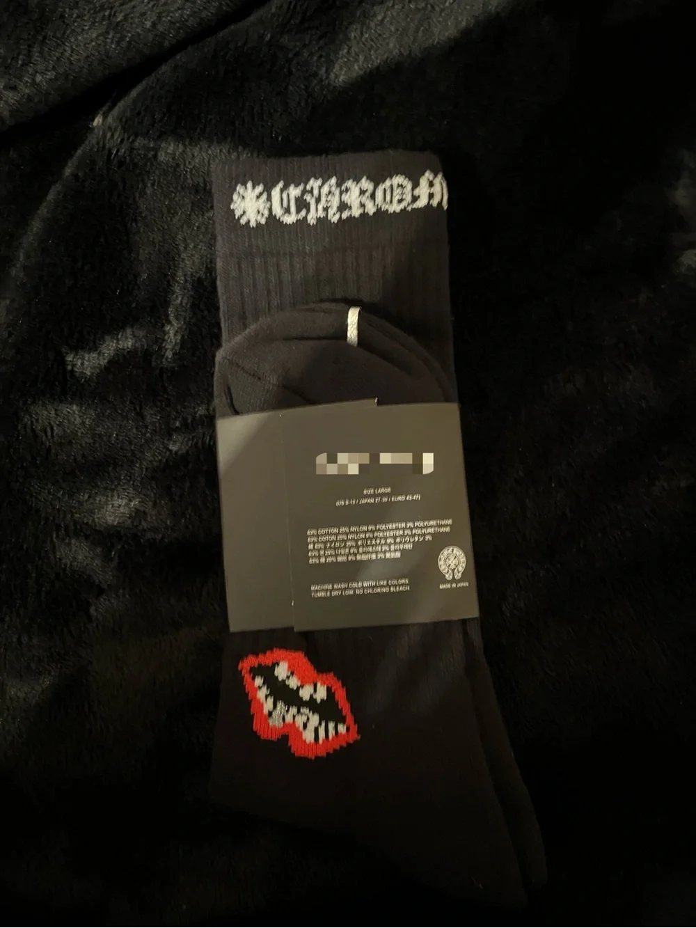 Black Crew Socks with Red Lip Motif - Designer Inspired Men's Socks